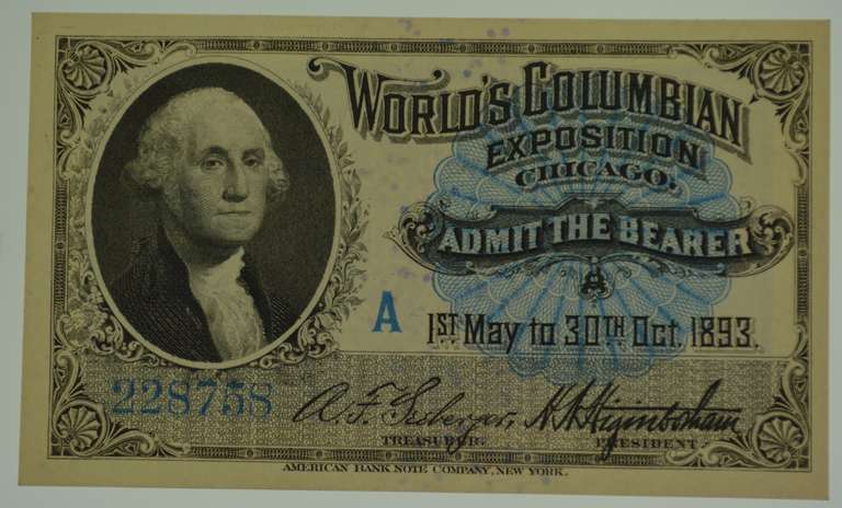 1893 World's Columbian Exposition George Washington Admission Ticket