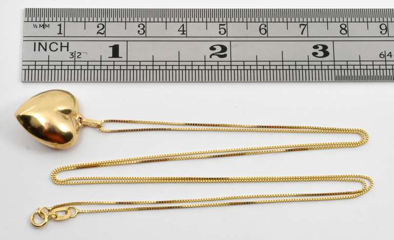 14k Puffed Heart Pendant on Necklace