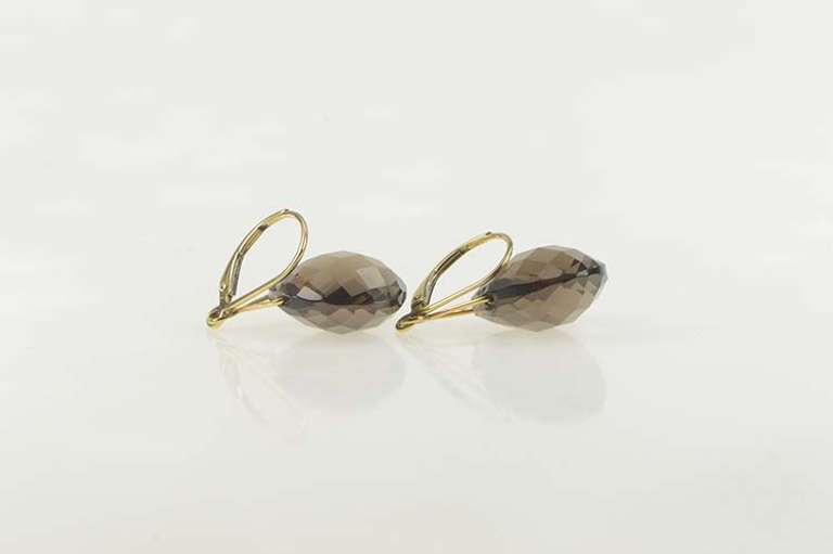 14K Yellow Gold Faceted Smoky Quartz Dangle Drop Statement Earrings
