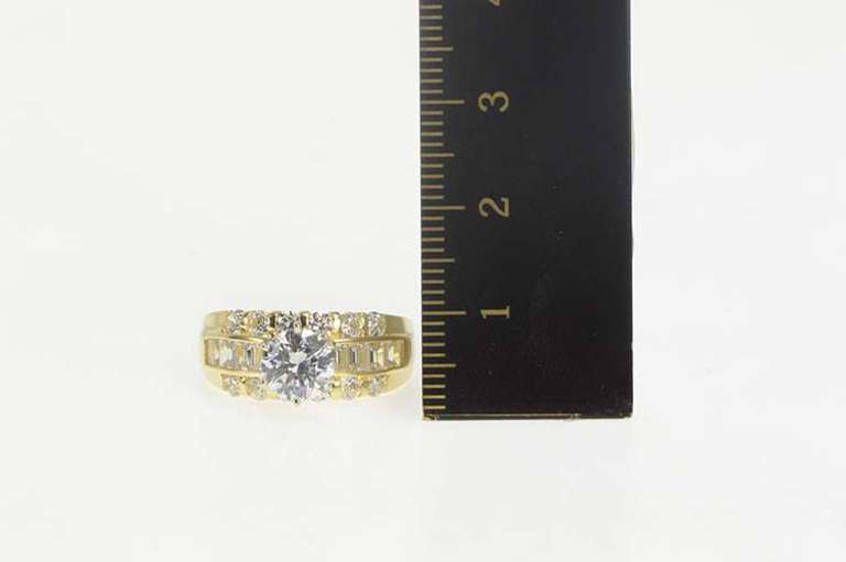 14K Yellow Gold Round Baguette Flashy Travel Engagement Ring