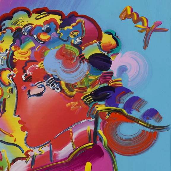 Peter Max, "Zero in Love" Framed One-Of-A-Kind Acrylic Mixed Media (46" x 34"), Hand Signed with Letter of Authenticity.