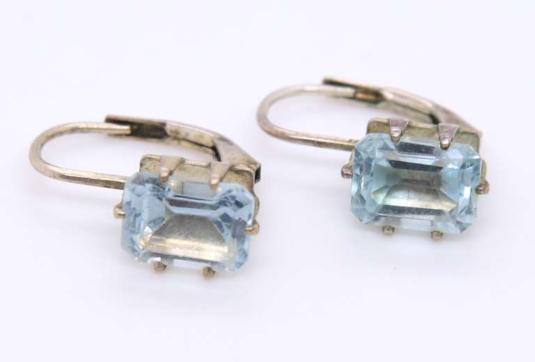 Vintage Sterling Silver Blue Topaz Dangle Earrings