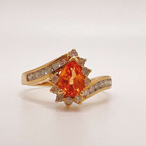 14kt Gold, Spessartine Garnet, & Diamond Ring