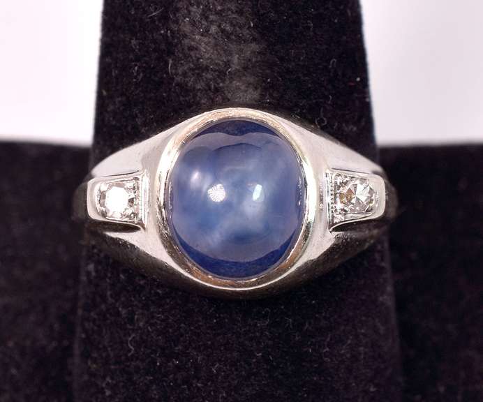 Sensational Star Sapphire and Diamond Ring in 14K White Gold