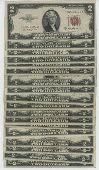 Super lot of 18 scarce Series of 1953 $2 Red Seal STAR notes