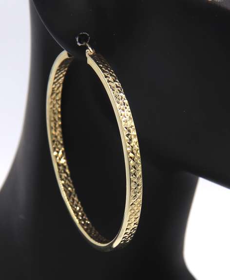 Beautiful Yellow Gold Diamond Cut Large Hoop Earrings