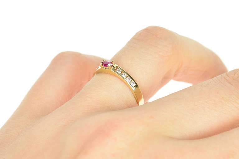 10K Yellow Gold Marquise Syn. Ruby Diamond Wavy Band Ring