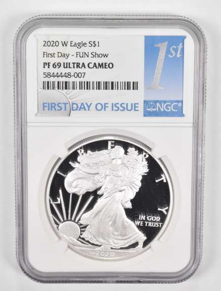 PF69 UCAM 2020-W American Silver Eagle - First Day - Fun Show - Graded NGC