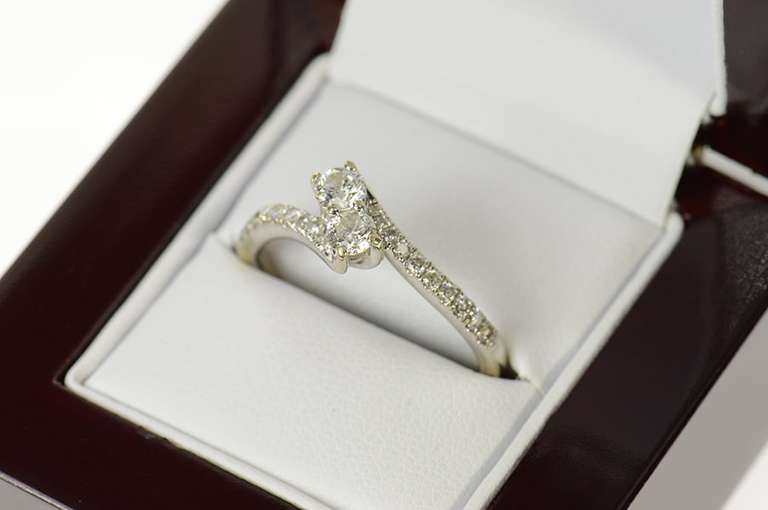 14K White Gold 0.78 Ctw Diamond Bypass Engagement Ring