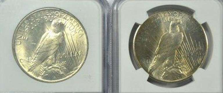 Near Gem BU 1923 & 1925 Peace Silver Dollars. NGC MS64