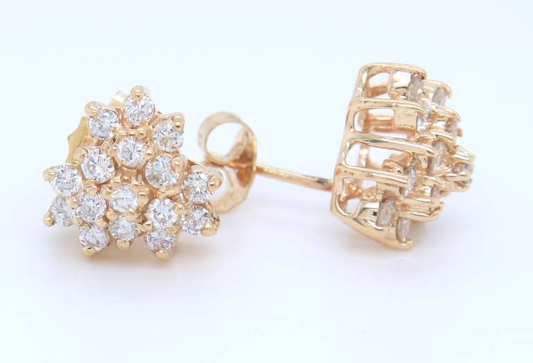 Sparkling Yellow Gold Diamond Cluster Earrings