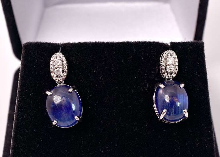 Sensational 17.08CTW Cabochon-Cut Star Sapphire & 0.19CTW Diamond Earrings in Sterling Silver