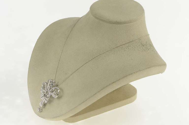 Platinum 1.63 Ctw Victorian Elaborate Flower Swirl Pendant/Pin