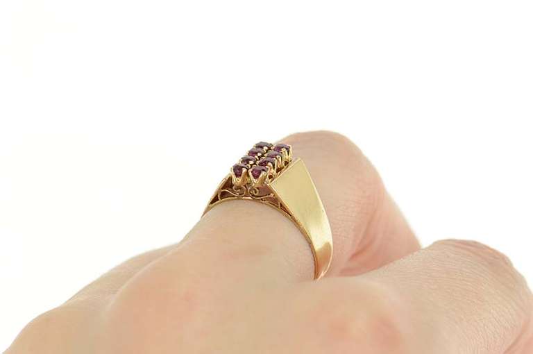 14K Yellow Gold Squared Ruby Cluster Graduated Statement Ring