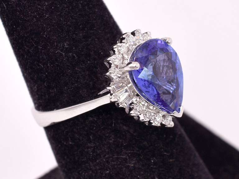 Tasteful  Approx. 3.43CTS Tanzanite and 0.34CTW Diamond Ring in 18K White Gold