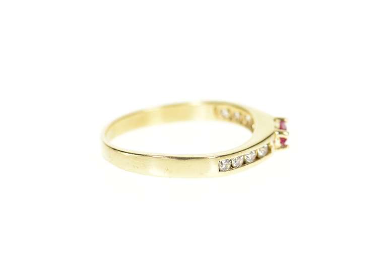 10K Yellow Gold Marquise Syn. Ruby Diamond Wavy Band Ring
