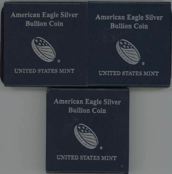 Gem BU 2018, 2019, & 2020 $1 Silver Eagles in original US Mint boxes
