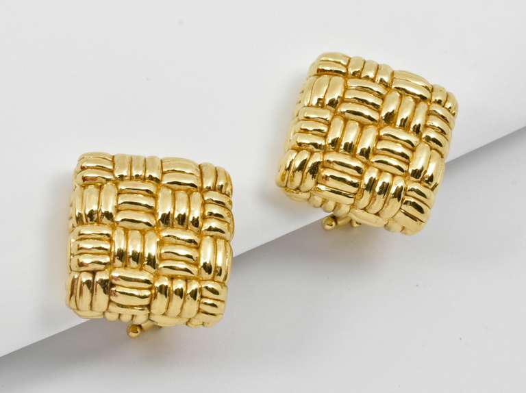Italian Made Woven Square Button Earrings