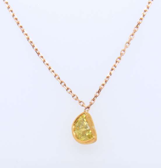 Attractive Yellow Gold Half Moon Fancy Yellow Diamond Necklace