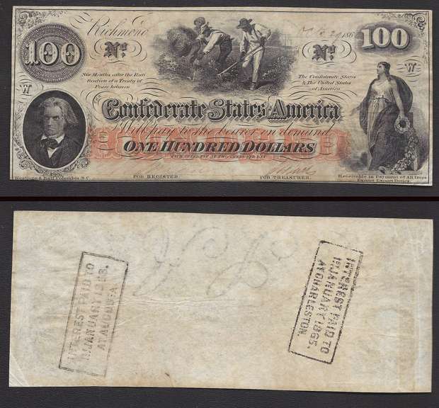 $100 1862 Confederate Currency T-41 Uncirculated