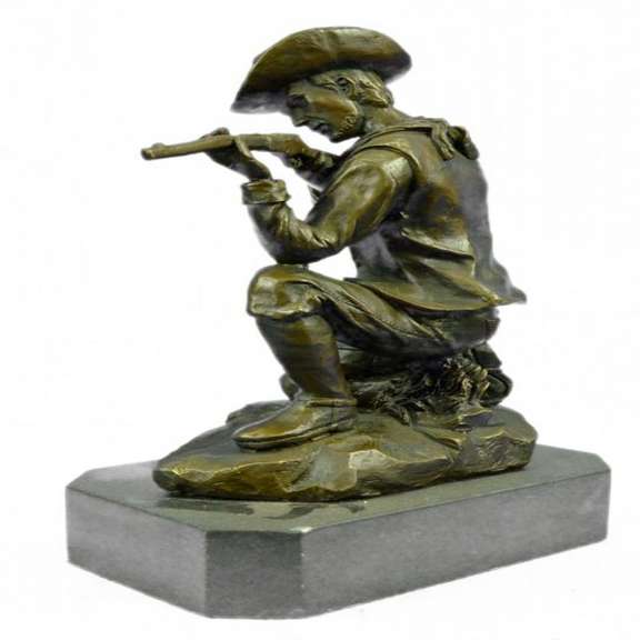 Cowboy With Gun Bullet Rifle Shooting Range Bronze Sculpture