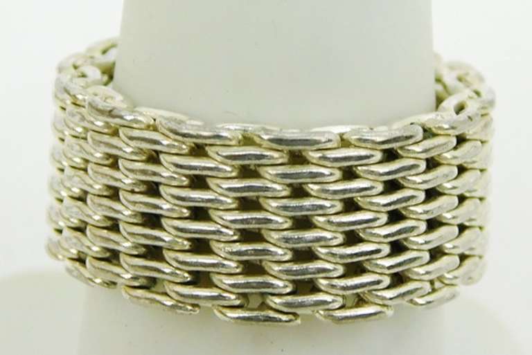 Wide Sterling Woven Mesh Ring, Size 7