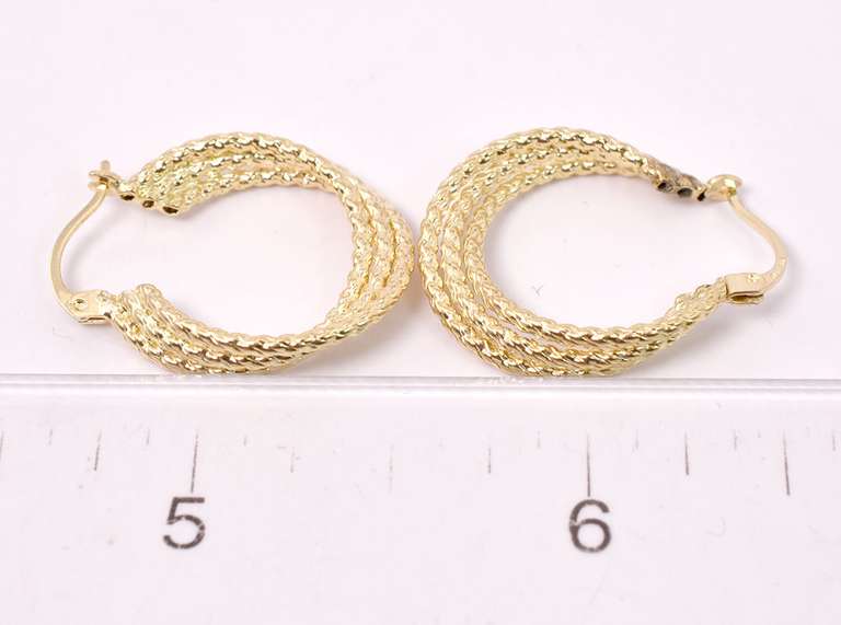Tasteful Textured Hoop Earrings in 14K Yellow gold