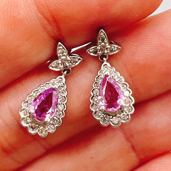 14kt Gold, Pink Sapphire, & Diamond Earrings