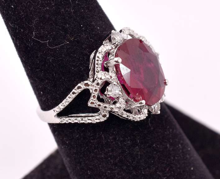 Mesmerizing 4.32CTS Ruby & 0.18CTW Diamond Ring in Sterling Silver