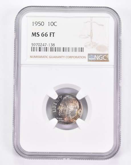 MS66 FT 1950 Roosevelt Dime - Graded NGC