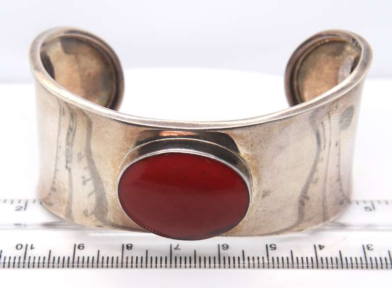 Sterling Silver Mexico Coral Cuff Bracelet