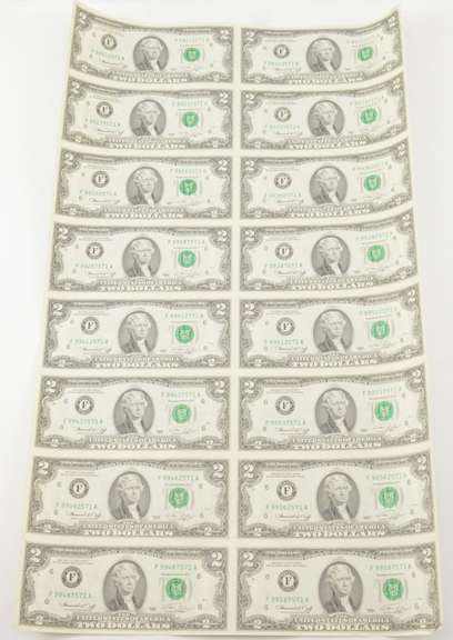 Lot (16) 1976 $2 Atlanta, GA United States FRN Uncut Sheet