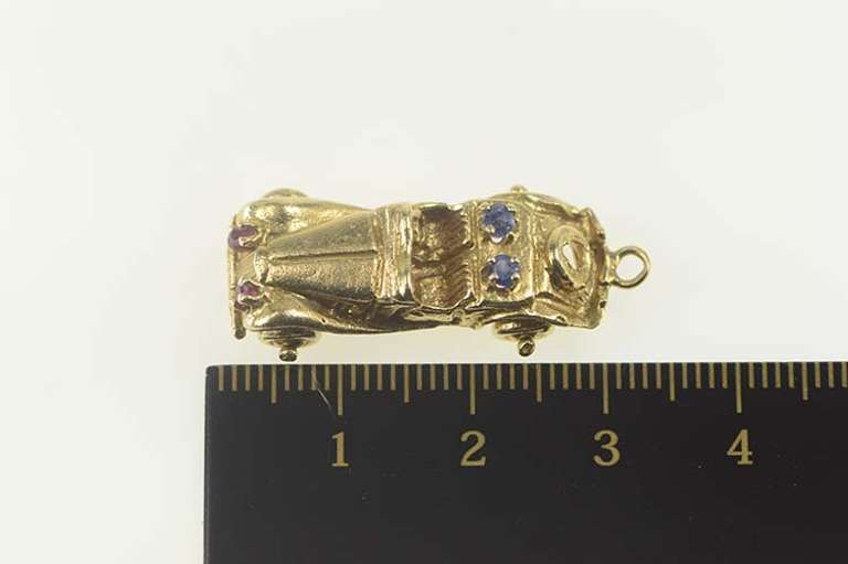14K Yellow Gold 3D Articulated Syn. Sapphire Car Hot Rod Charm/Pendant