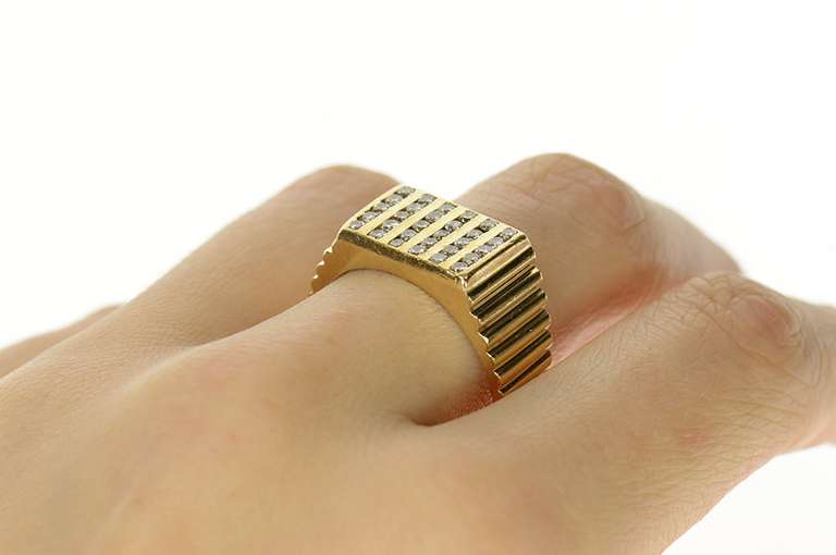 14K Yellow Gold 0.60 Ctw Men's Squared Diamond Striped Ring
