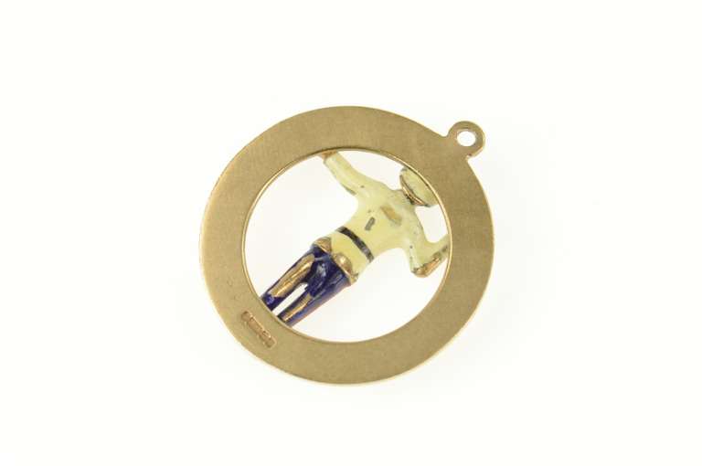 14K Yellow Gold Ornate Enamel Crossing Guard Charm/Pendant