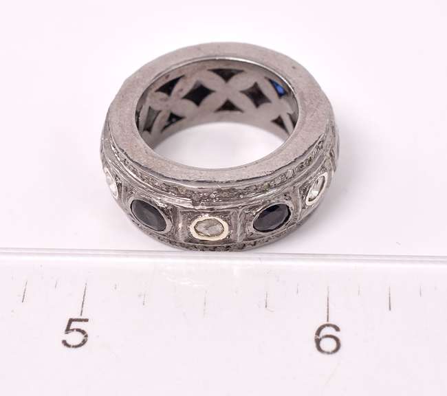 Captivating 0.85CTW Diamond & Sapphire Ring in Sterling Silver