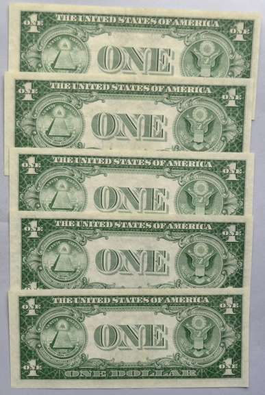 5 AU Consecutive 1935F $1 Silver Certificates