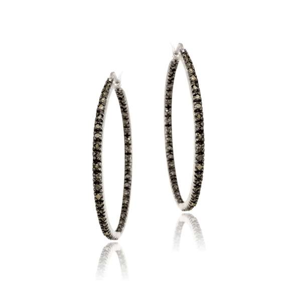 Sterling Silver 3/4ct. TDW Champagne Diamond Inside Out Hoop Earrings