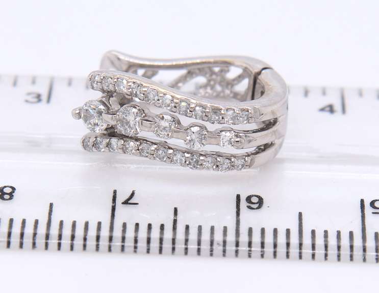 Dazzling White Gold Triple Wave Diamond Huggie Earrings
