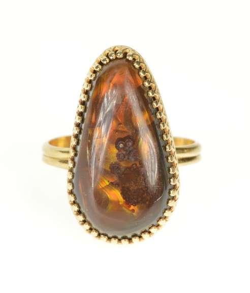 14K Yellow Gold Natural Fire Agate Cabochon Statement Ring