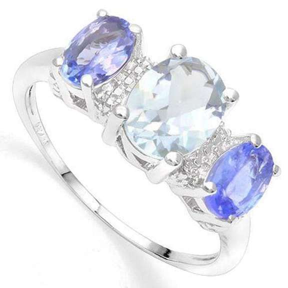 1.00 CT AQUAMARINE & 4/5 CT TANZANITE 18K GOLD PLATED RING