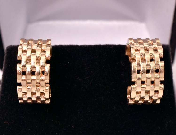 Brilliant Basket Weave Partial Hoop Earrings in 14K Yellow Gold