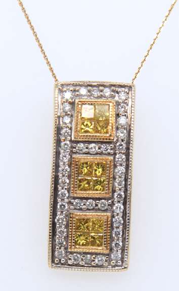 Dreamy 1.50ctw Yellow and White Diamond Bar Pendant on Chain w LGL Cert