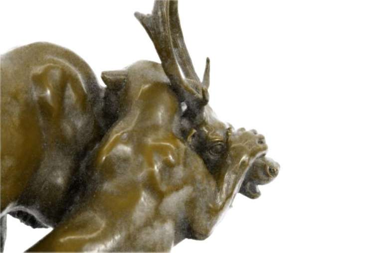 Confrontation Between Lion and Elk Deer Bronze Statue