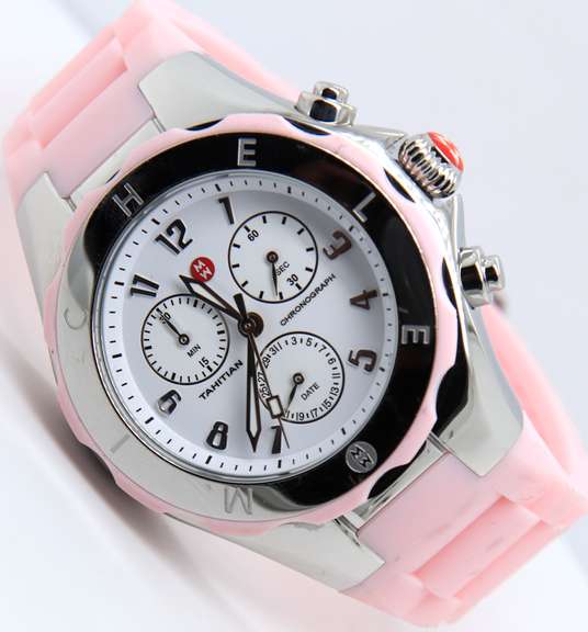 Michele Tahitian Pink Jelly Bean Chronograph Watch