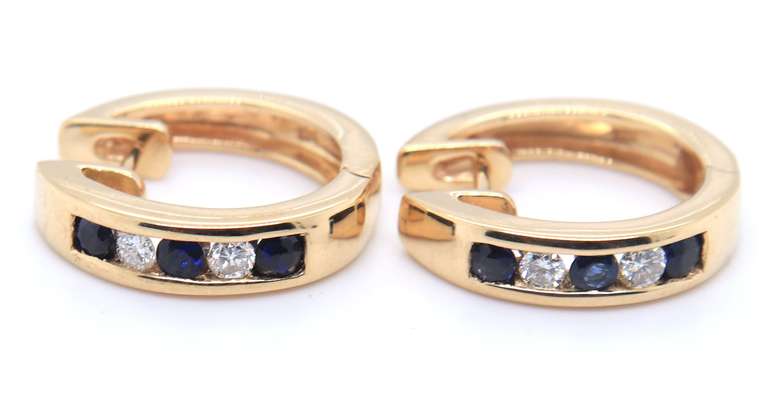 Sparkling Yellow Gold Sapphire and Diamond Huggie Earrings