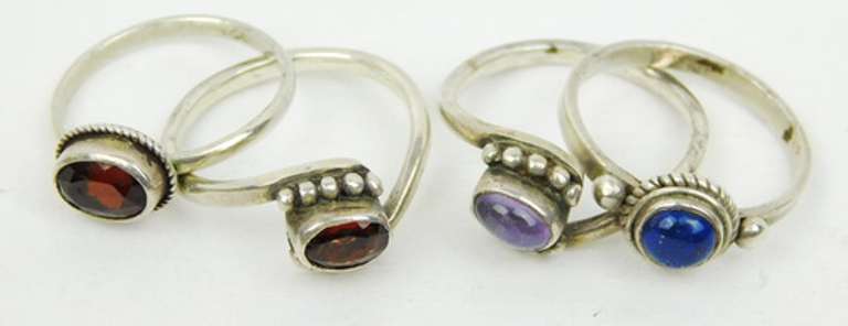 4 Sterling Silver Gemstone Rings