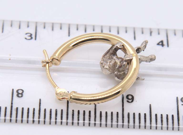 Beautiful Yellow Gold and Silver Angel Hoop Earrings