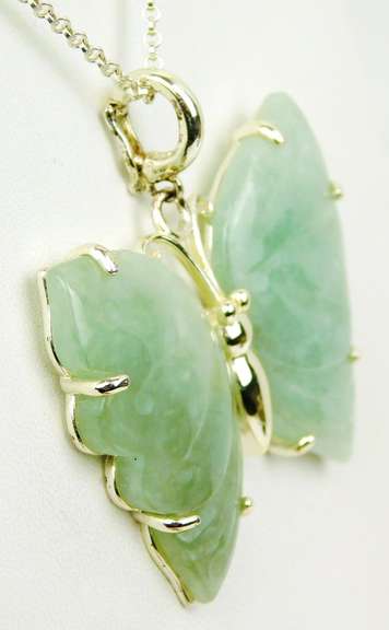 Large Sterling Jade Butterfly Pendant & Chain