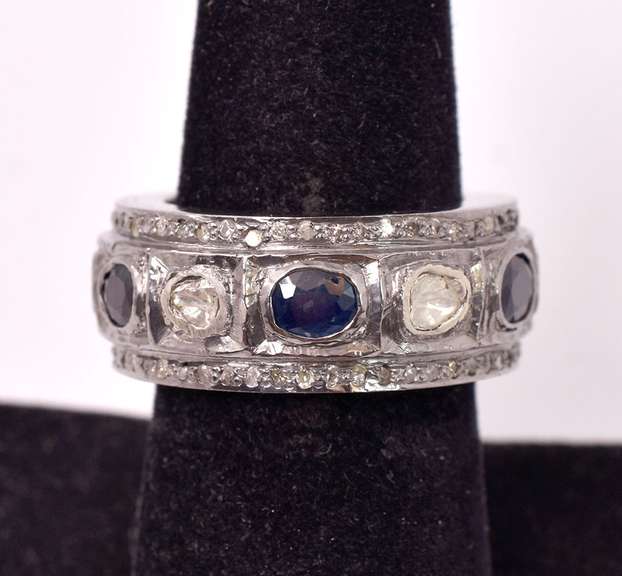 Captivating 0.85CTW Diamond & Sapphire Ring in Sterling Silver